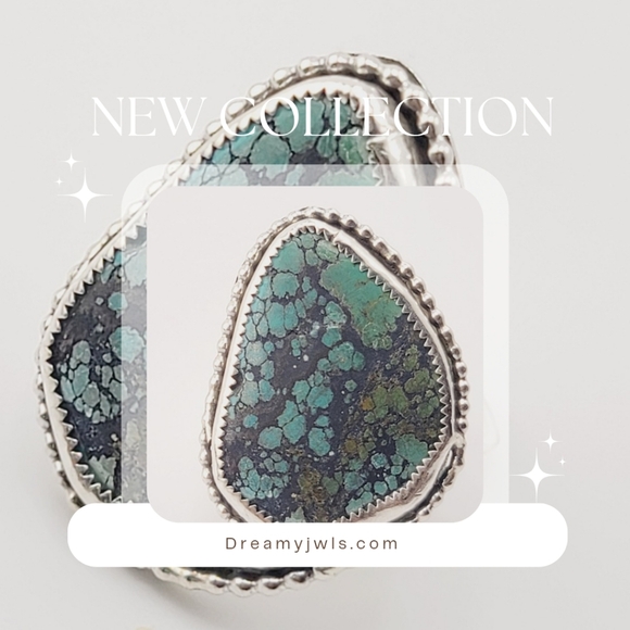 TURQUOISE BOHEMIAN CHIC STYLE RING IN STERLING SILVER METAL SIZE 8 - Picture 1 of 6